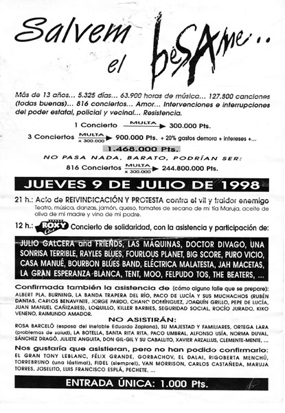 Octavilla cargada de ironía del desaparecido Miguel Haba harto de las multas al Bésame Mucho. 1998. Cuando la vi me reí mucho, me parece genial.