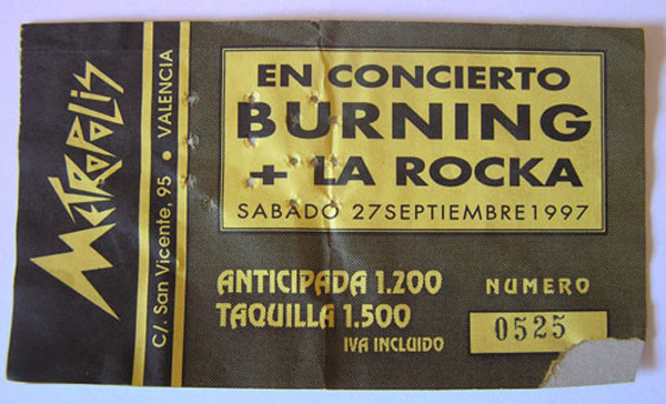 Primer concierto de Burning sin Pepe Rissi. Inolvidable. 1997.