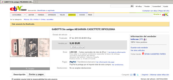La cinta de Gabotti en EBay, pasmado me quedé. 2010.